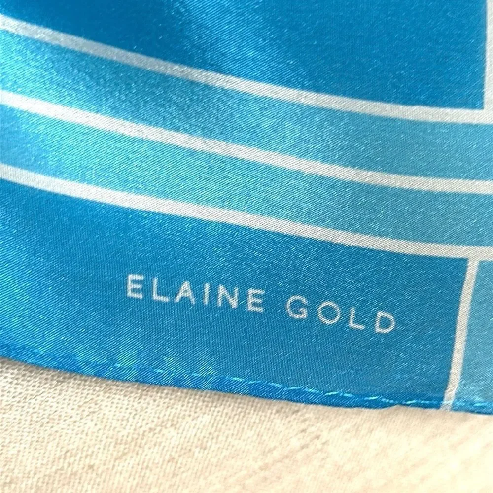 Elaine Gold for Collection XIIX Silk Square Scarf Floral Blue Gold made in Japan